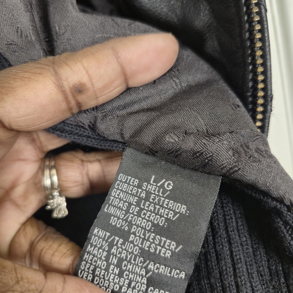 Jaclyn Smith Black Quilted Leather Mixed Media Cardigan Jacket L Classic Outwear - Picture 8 of 9